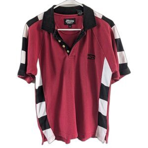 Vintage 90s Y2K Lee Pipes Polo Shirt Red Black/White Stripes Youth Size LG Retro